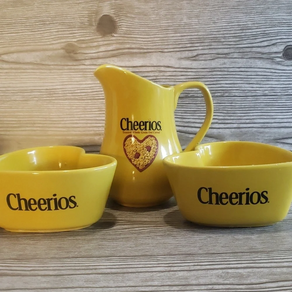 Collectible Cherios ceramic heart bowls and pitcher